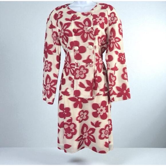 Lela Rose Floral Jacket & Skirt Set Women's 6 Red Sophisticated Special Event - Picture 1 of 11